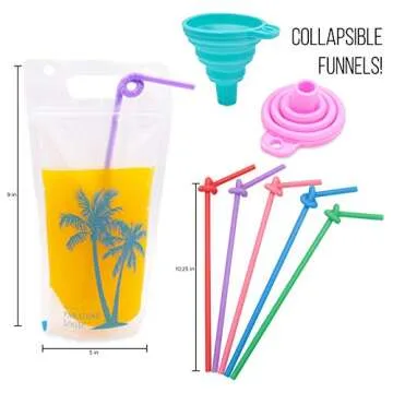 100 Stand Up Drink Pouch Bags with Straws for On-The-Go