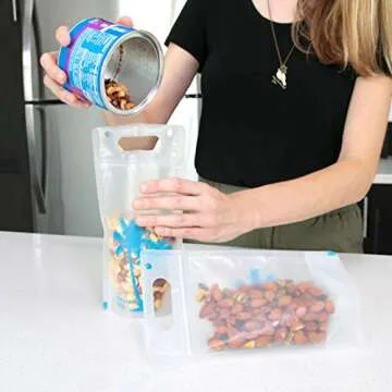 100 Stand Up Drink Pouch Bags with Straws for On-The-Go
