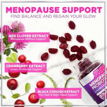 Menopause Supplements for Women Gummy with Cranberry, 3 Billion CFU Probiotics - Natural Menopause Relief for Weight Loss, Hot Flashes, Night Sweats, Mood Swings, Immune Support Health - 60 Gummies