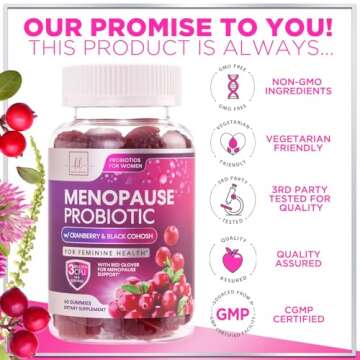 Menopause Supplements for Women Gummy with Cranberry, 3 Billion CFU Probiotics - Natural Menopause Relief for Weight Loss, Hot Flashes, Night Sweats, Mood Swings, Immune Support Health - 60 Gummies