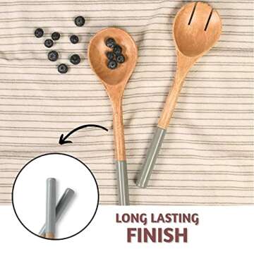 Folkulture Salad Servers or Salad Tongs, Wooden Utensils for Serving Salad, Salad Forks or Salad Tongs for Serving, Salad Sling, 12-inch Spoon and Fork Set, Mango Wood, Grey