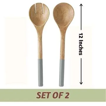Folkulture Salad Servers or Salad Tongs, Wooden Utensils for Serving Salad, Salad Forks or Salad Tongs for Serving, Salad Sling, 12-inch Spoon and Fork Set, Mango Wood, Grey