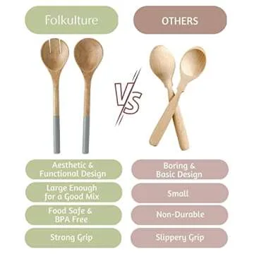 Folkulture Salad Servers or Salad Tongs, Wooden Utensils for Serving Salad, Salad Forks or Salad Tongs for Serving, Salad Sling, 12-inch Spoon and Fork Set, Mango Wood, Grey
