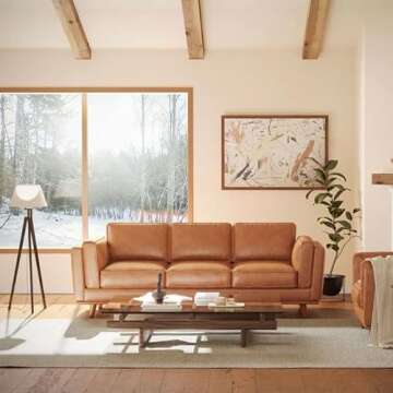 Valencia Artisan Full Leather Sofa 88” - Pure Full Italian Nappa Leather Couch, Solid Wood Accent,...