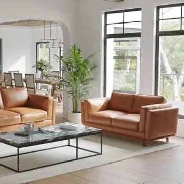 Valencia Artisan Full Leather Sofa 88” - Pure Full Italian Nappa Leather Couch, Solid Wood Accent, Ultimate Comfort, Cognac Tan