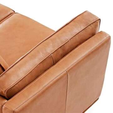 Valencia Artisan Full Leather Sofa 88” - Pure Full Italian Nappa Leather Couch, Solid Wood Accent, Ultimate Comfort, Cognac Tan