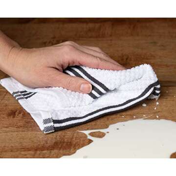 Sticky Toffee Cotton Kitchen Towels Dishcloths Set of 8, Gray and White Tea Towels, Reusable and Absorbent Cleaning Cloths, Oeko-Tex Cotton, 12 in x 12 in