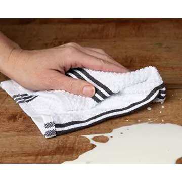 Sticky Toffee Cotton Kitchen Towels Dishcloths Set of 8, Gray and White Tea Towels, Reusable and Absorbent Cleaning Cloths, Oeko-Tex Cotton, 12 in x 12 in