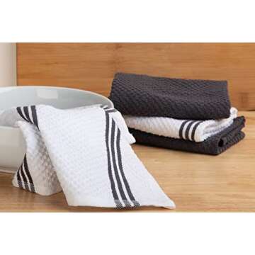 Sticky Toffee Cotton Kitchen Towels Dishcloths Set of 8, Gray and White Tea Towels, Reusable and Absorbent Cleaning Cloths, Oeko-Tex Cotton, 12 in x 12 in