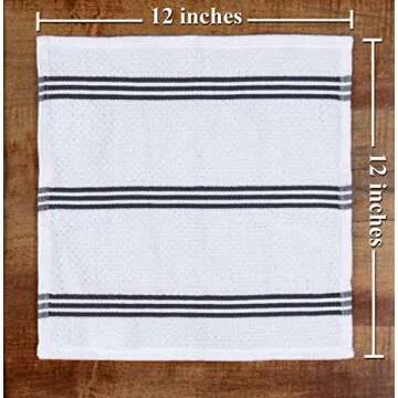 Sticky Toffee Cotton Kitchen Towels Dishcloths Set of 8, Gray and White Tea Towels, Reusable and Absorbent Cleaning Cloths, Oeko-Tex Cotton, 12 in x 12 in