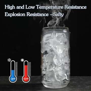 YMQAHWY 4Pcs Set Drinking Glasses with Bamboo Lids and Glass Straw, 16oz Can Shaped Glass Cups, Beer Glasses, Iced Coffee Cups, Glass Tumbler Include 2 Cleaning Brushes, Great for Cocktail,Gifts