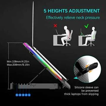 TopMate C11 Laptop Cooling Pad RGB Gaming Notebook Cooler, Laptop Fan Stand Adjustable Height with 6 Quiet Fans and Phone Holder, Computer Chill Mat, for 15.6-17.3 Inch Laptops - Blue LED Light