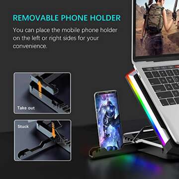 TopMate C11 Laptop Cooling Pad RGB Gaming Notebook Cooler, Laptop Fan Stand Adjustable Height with 6 Quiet Fans and Phone Holder, Computer Chill Mat, for 15.6-17.3 Inch Laptops - Blue LED Light