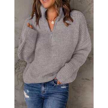 EVALESS Sweaters for Women Cable Knit Long Sleeve Tops Quarter Zip Pullover Sweater for Women Dressy...