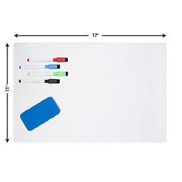 Refridge Reminder Magnetic Dry Erase Whiteboard 17 X 11 Sheet for Refrigerator with Stain Resistant Technology. Set of 4 Magnetic Markers and a Big Magnetic Eraser. Ships Flat, Never Rolled!!