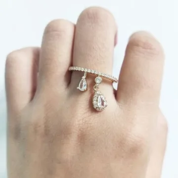 Dainty CZ Teardrop Engagement Ring for Women (Gold)