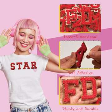 52 Pieces Self Adhesive Chenille Letter Patches Glitter Varsity Letter Patches A-Z Iron On Repair Pa...