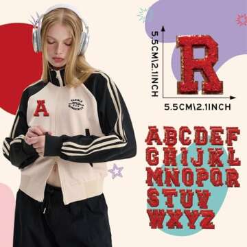 52 Pieces Self Adhesive Chenille Letter Patches Glitter Varsity Letter Patches A-Z Iron On Repair Patches Applique Patches for DIY Shirts Jackets Backpacks Hat (Red)