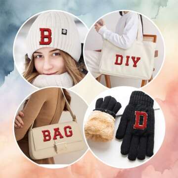 52 Pieces Self Adhesive Chenille Letter Patches Glitter Varsity Letter Patches A-Z Iron On Repair Patches Applique Patches for DIY Shirts Jackets Backpacks Hat (Red)