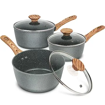Elegant MICHELANGELO Sauce Pan Set - Nonstick 1.5QT, 2QT & 3QT for Easy Cooking