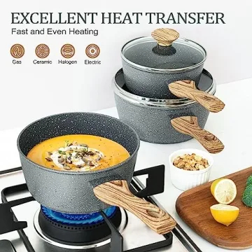 MICHELANGELO Nonstick Saucepan Set - 3 Piece Gray Granite