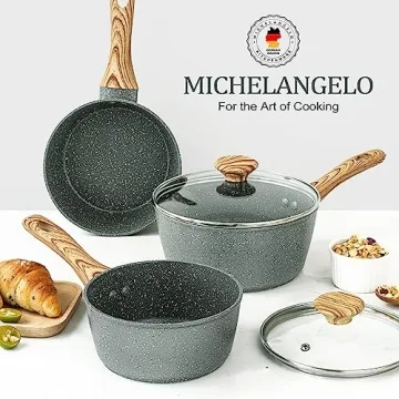 MICHELANGELO Nonstick Saucepan Set - 3 Piece Gray Granite