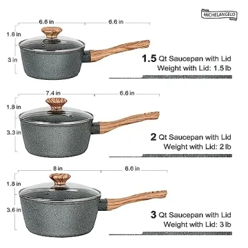 MICHELANGELO Nonstick Saucepan Set - 3 Piece Gray Granite