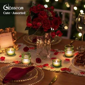 Glass Votive Tealight Candle Holder: Glasseam Small Green Tea Light Holders Bulk Set of 24 Decorative Ribbed Tea Lights Holder for Table Centerpiece Wedding Christmas Dining Room Decor