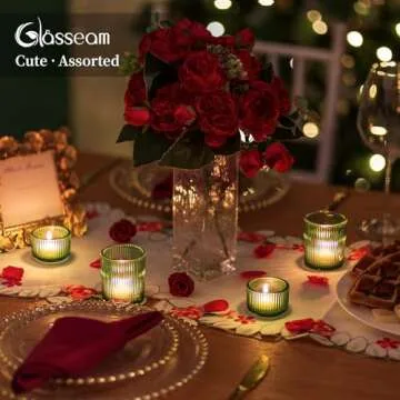 Glass Votive Tealight Candle Holder: Glasseam Small Green Tea Light Holders Bulk Set of 24 Decorative Ribbed Tea Lights Holder for Table Centerpiece Wedding Christmas Dining Room Decor