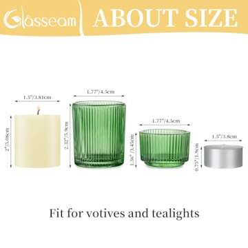 Glass Votive Tealight Candle Holder: Glasseam Small Green Tea Light Holders Bulk Set of 24 Decorative Ribbed Tea Lights Holder for Table Centerpiece Wedding Christmas Dining Room Decor