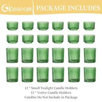 Glass Votive Tealight Candle Holder: Glasseam Small Green Tea Light Holders Bulk Set of 24 Decorative Ribbed Tea Lights Holder for Table Centerpiece Wedding Christmas Dining Room Decor