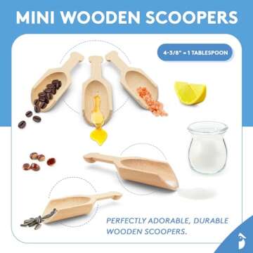 Small Wooden 1 Tablespoon Scoops for Food Canisters & Jars, Table Spoons Measuring Spoon, Wood Manuka Honey Bath Salts, & Coffee Scoop, Mini Candy Scoops for Candy Buffet, Pack of 15 by Woodpeckers