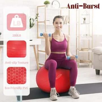 Fitvids Anti-Burst and Slip Resistant Exercise Ball Yoga Ball Fitness Ball Birthing Ball with Quick Pump, 2,000-Pound Capacity, Red, 26-inch, L
