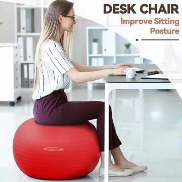 Fitvids Anti-Burst and Slip Resistant Exercise Ball Yoga Ball Fitness Ball Birthing Ball with Quick Pump, 2,000-Pound Capacity, Red, 26-inch, L