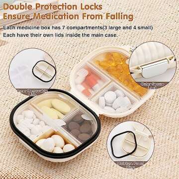 Zannaki Pill Case Portable Small Weekly Travel Pill Organizer, Cute Moisture Proof Pill Box Holder for Pocket Purse Bag, Daily Mini Pocket Pharmacy Medicine Container for Vitamin, Fish Oil, Supplement