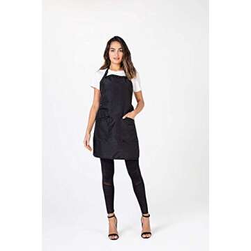 Betty Dain Glitz Salon Stylist Apron, Stylish, Lightweight, Versatile Color with Rhinestone Accents, Wrinkle Free Poly Nylon for Durability, Bottom Zipper Pockets, Adjustable Neck Closure, Black