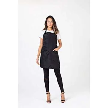 Betty Dain Glitz Salon Stylist Apron, Stylish, Lightweight, Versatile Color with Rhinestone Accents, Wrinkle Free Poly Nylon for Durability, Bottom Zipper Pockets, Adjustable Neck Closure, Black