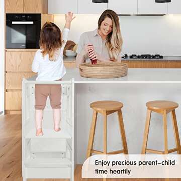 ECOMEX Toddler Standing Tower for Kitchen, Step Stool for Kid's Adjustable Height Learning Stool, Removable Anti-Drop Safety Rail Stool for Bedroom, Bathroom, White