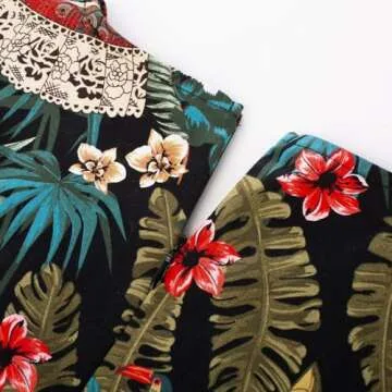 Women's 50s Vintage Printed Leaves Pencil Dress Cap Sleeve Wiggle Dress Large