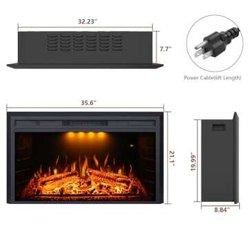 Valuxhome Electric Fireplace Insert with Remote Control and Safety Features, 36" Wide