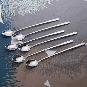 FOXAS 9-inch Long Handle Spoons, 22cm Sundae Spoons, 18/8 Stainless Steel Soda Spoons, Iced Teaspoon...