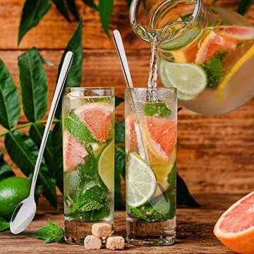 FOXAS 9-inch Long Handle Spoons, 22cm Sundae Spoons, 18/8 Stainless Steel Soda Spoons, Iced Teaspoons Cocktail Stirring Mixing Spoon for Hot Cold Drink Milkshake Latte, Bon Appétit Serie