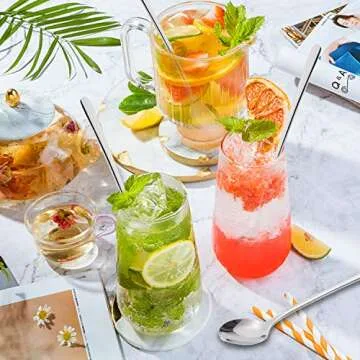 FOXAS 9-inch Long Handle Spoons, 22cm Sundae Spoons, 18/8 Stainless Steel Soda Spoons, Iced Teaspoons Cocktail Stirring Mixing Spoon for Hot Cold Drink Milkshake Latte, Bon Appétit Serie