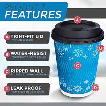 Nobleroyalcity-(NRC) Disposable Coffee Cups with Lids 12 oz - Extra Thick Insulated Disposable Coffe...