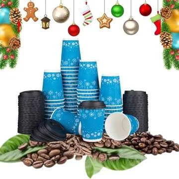 Nobleroyalcity-(NRC) Disposable Coffee Cups with Lids 12 oz - Extra Thick Insulated Disposable Coffee Cups - Recyclable To Go Cups for Hot/Cold Liquids with Leak-Proof Lids and Corrugated - 50 Sets