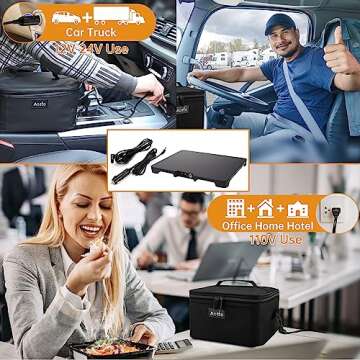 Aotto Portable Oven, Electric Lunch Box Food Heater - 12V/24V/110V 3-in-1 Car Food Warmer - Mini Per...