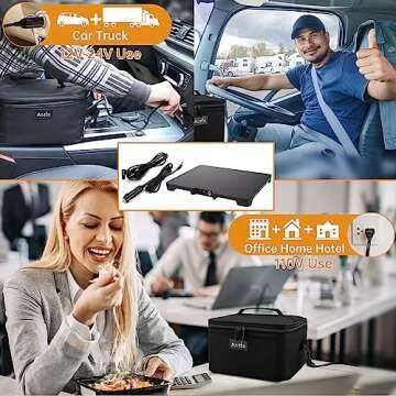 Aotto Portable Oven, Electric Lunch Box Food Heater - 12V/24V/110V 3-in-1 Car Food Warmer - Mini Per...
