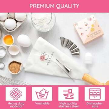 Wenburg Reusable Icing Piping Bags & Tips Set for Cakes