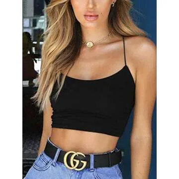 Clubwear for Women Spaghetti Strap Sexy Backless Camisole Crop Tops (M, Black)