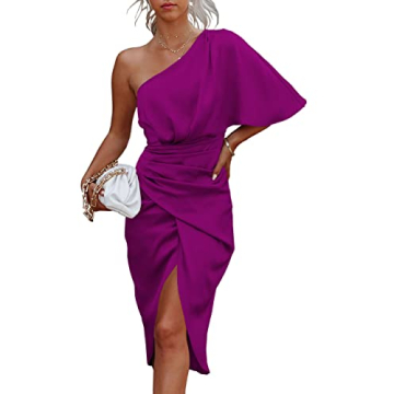 Heltapy Women's One Shoulder Satin Dress - Elegant Party Wear